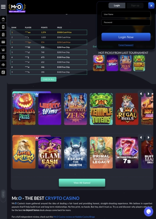 Secure player account entrance MRO Casino