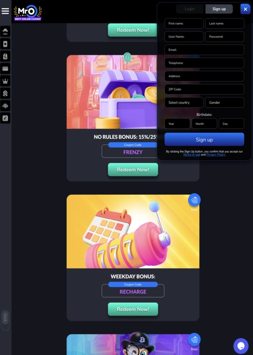 Fast player profile creation MRO Casino